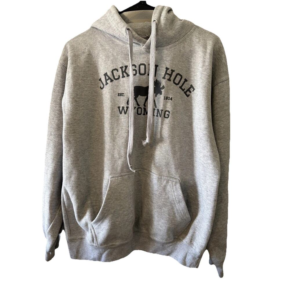 Jackson Hole Sweatshirt Hoodie Mens Size Medium Gray Wyoming Moose Destination
